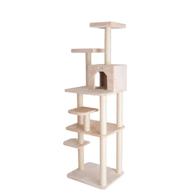 GleePet 74-Inch Real Wood Multi-Level Cat Tree with Comfortable Faux Fur