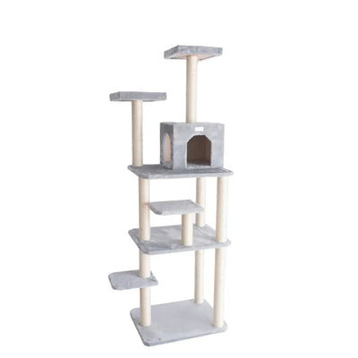 GleePet 74-Inch Real Wood Cat Tree - Seven Levels of Feline Fun in Gray