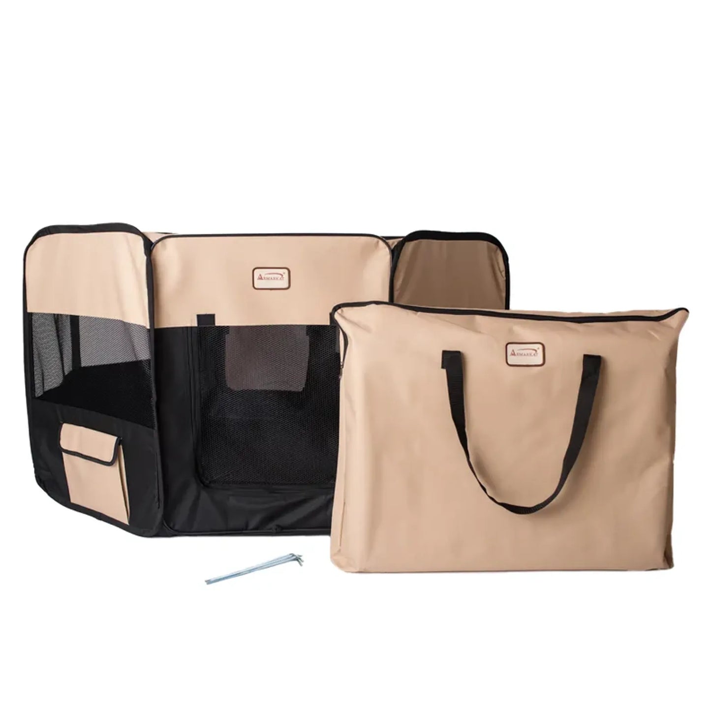 Armarkat Portable Pet Playpen - Black and Beige Combo