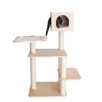 Premium Scots Pine Solid Wood Cat Tree - Multi-Level Pet Climber
