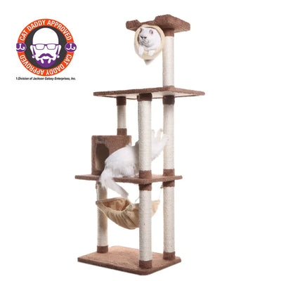 Real Wood Cat Tree with Hammock and Scratch Posts