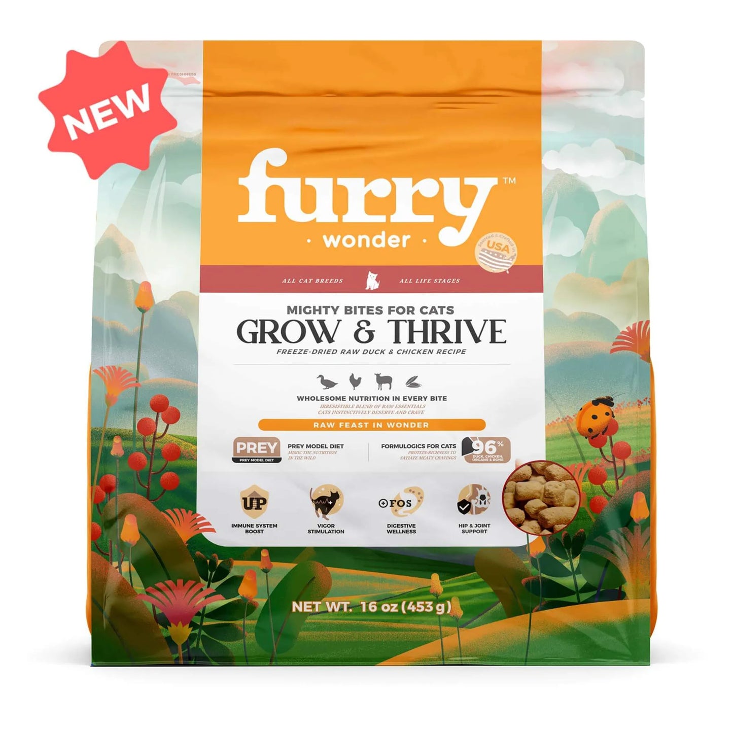 Grow&Thrive Freeze-Dried Raw Duck&Chicken Recipe - Nutritious Cat Food, 16oz
