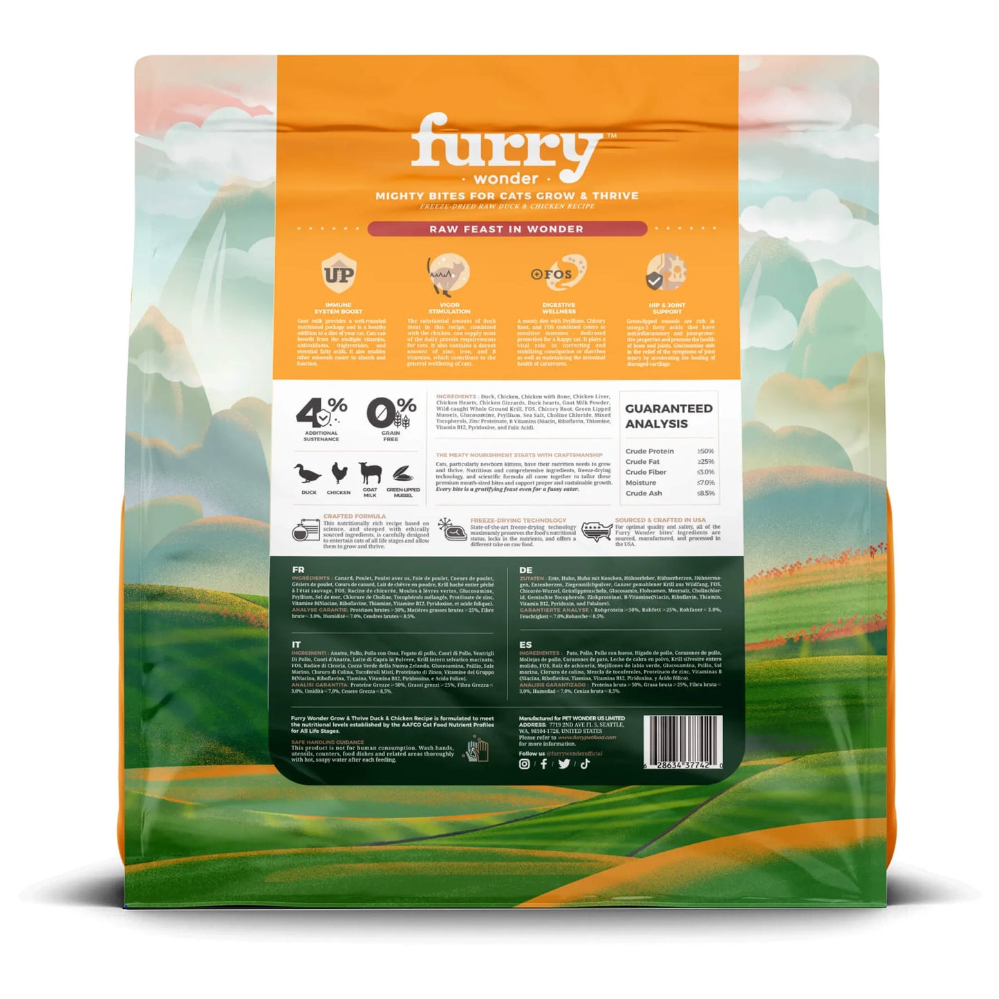 Grow&Thrive Freeze-Dried Raw Duck&Chicken Recipe - Nutritious Cat Food, 16oz