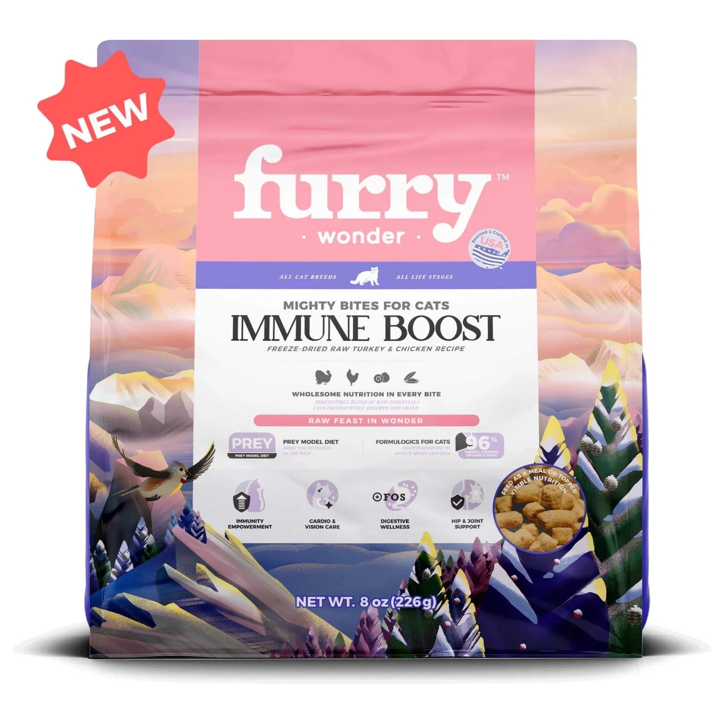 Immune Boost Freeze-Dried Raw Turkey&Chicken Recipe - Healthy Cat Food, 8oz