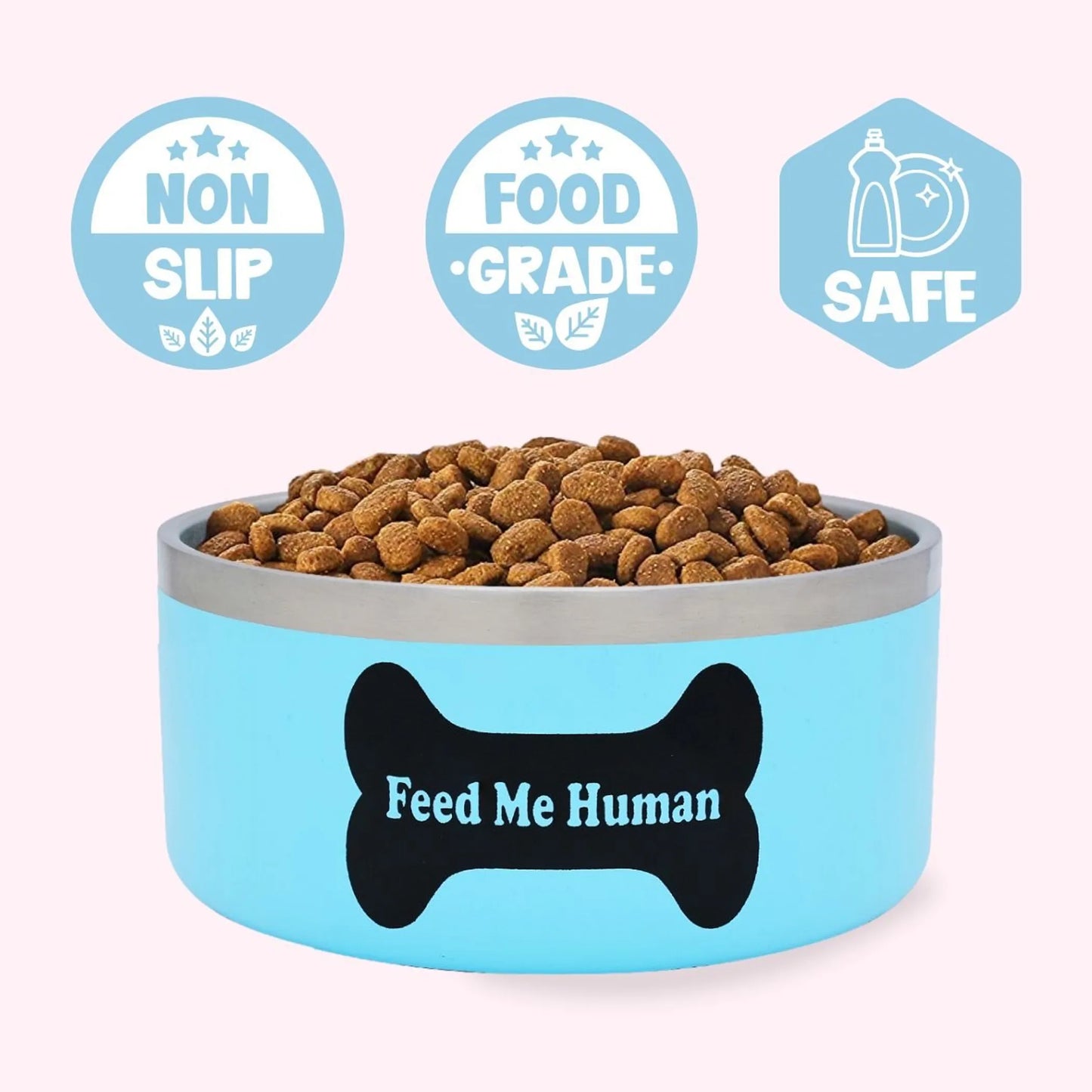 'Feed Me Human' High-Quality Stainless Steel Dog Food Bowl