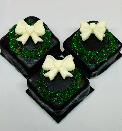 Carob Petit Fours - Small Carob Brownie with Peanut Butter Wreath