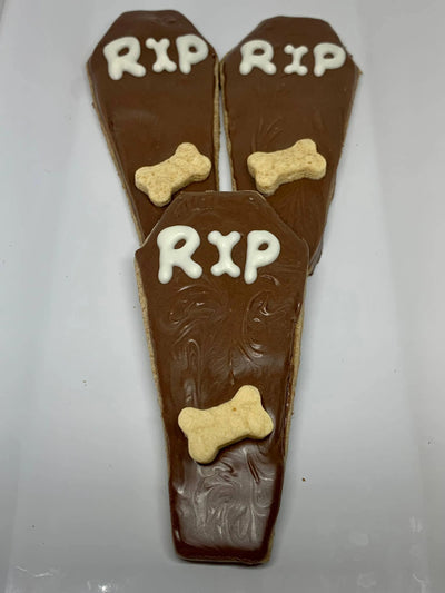 Coffin - Carob Dog Treats with Vanilla Icing