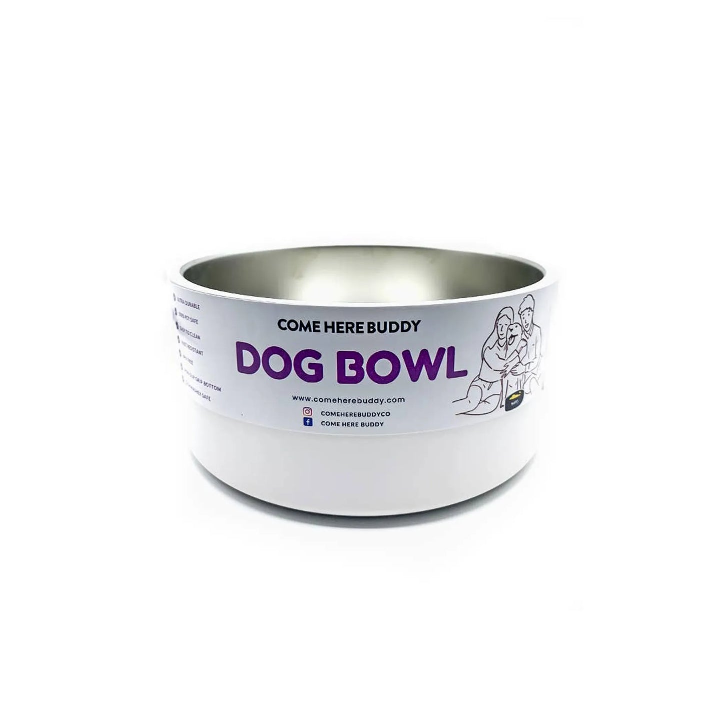 White Dog Bowl - Premium Stainless Steel, Durable and Long-lasting