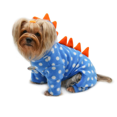 Polka Dots DINO Fleece Hooded Bodysuit/Pajamas: Fun and Comfortable Pet Apparel