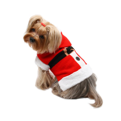 Santa Hooded Sweater with Soft Fur Trims - Festive Dog Apparel