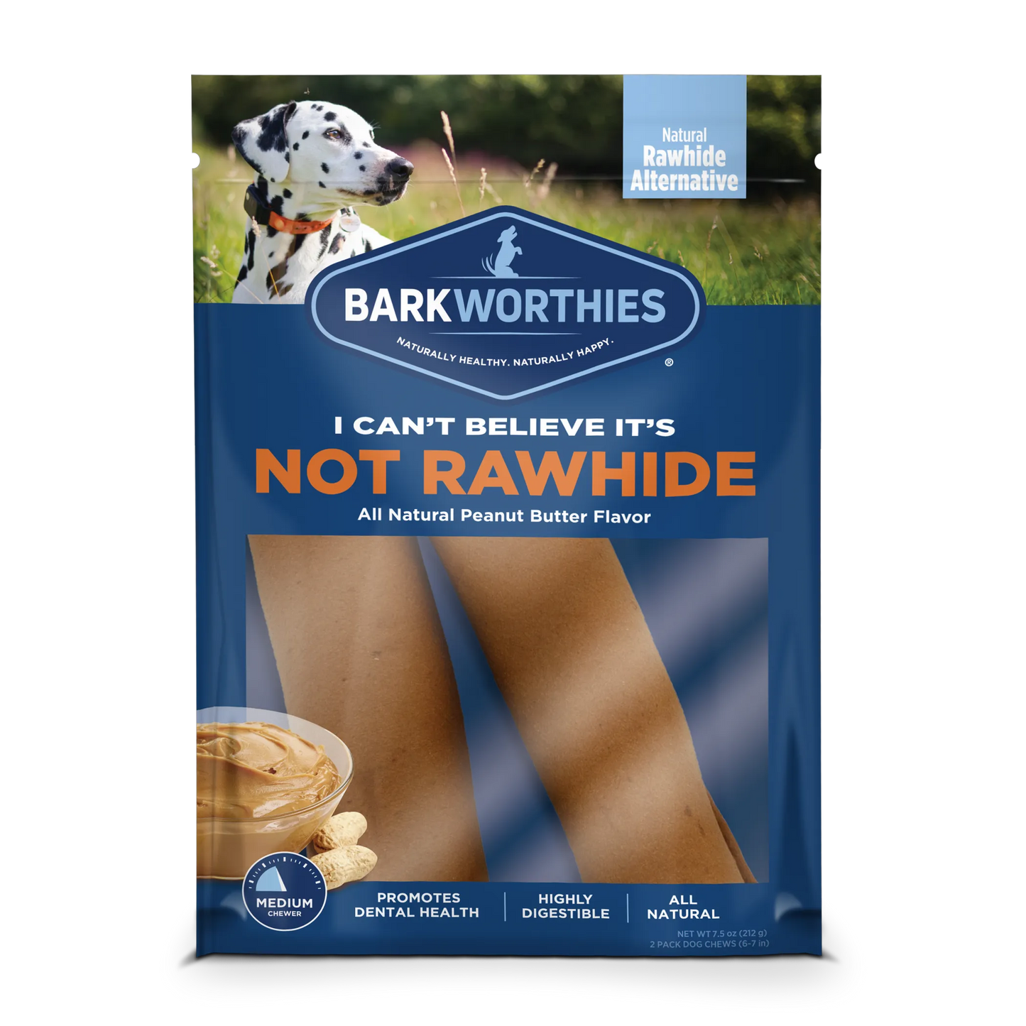 Barkworthies Peanut Butter Rawhide Alternative Rolls - Durable & Digestible