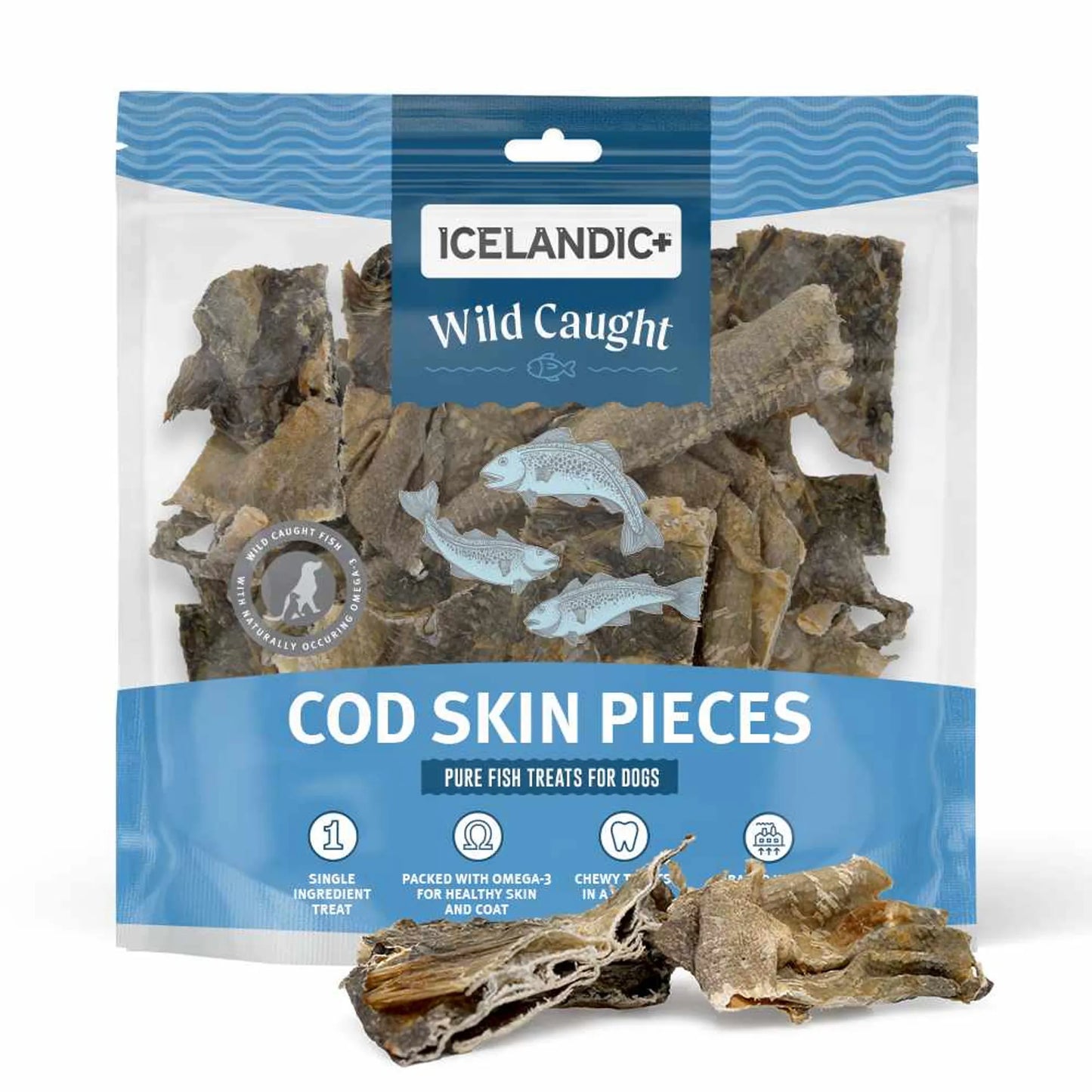Icelandic+ Cod Skin Pieces - Freeze Dried Dog Treats, 1lb Bag