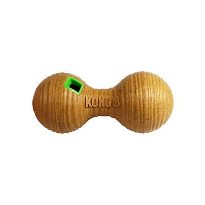 KONG Bamboo Feeder Dumbbell Dog Toy for Treat Dispensing and Play