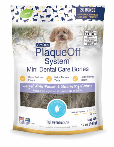 PlaqueOff Mini Dental Care Bones - Oral Health Chews for Small Dogs