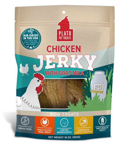 Plato Pet Treats Chicken Jerky with Goat's Milk - Healthy Dog Treats