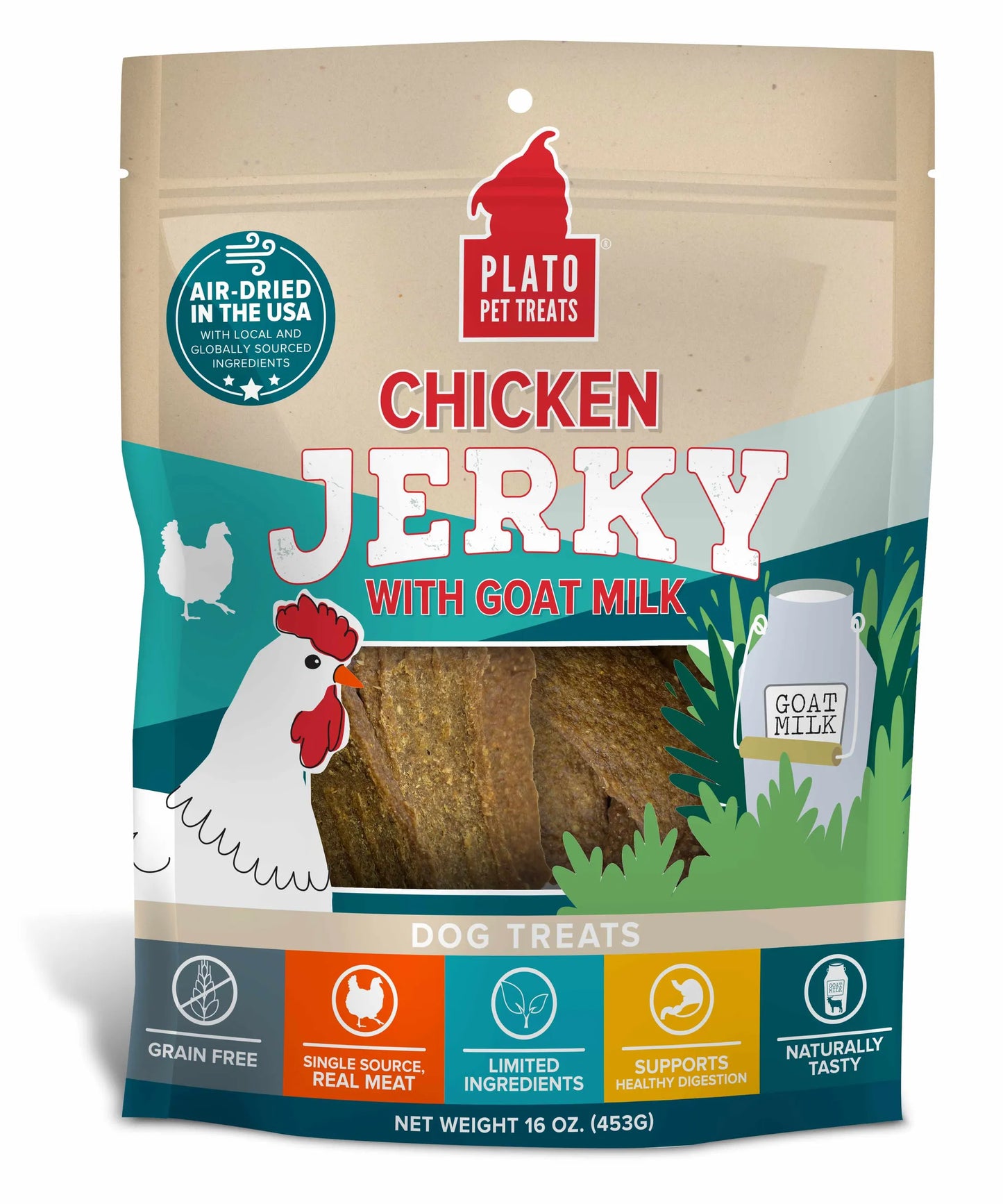 Plato Pet Treats Chicken Jerky with Goat's Milk - Healthy Dog Treats