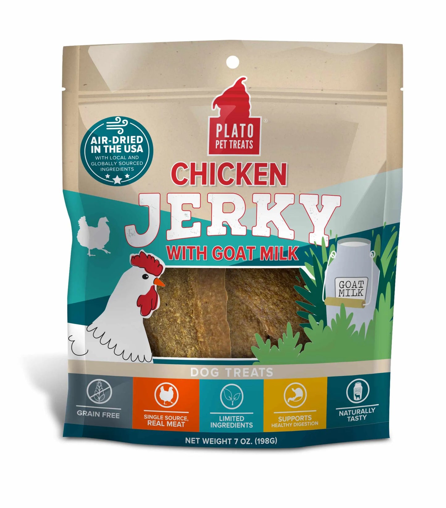 Plato Pet Treats Chicken Jerky with Goat's Milk - Healthy Dog Treats