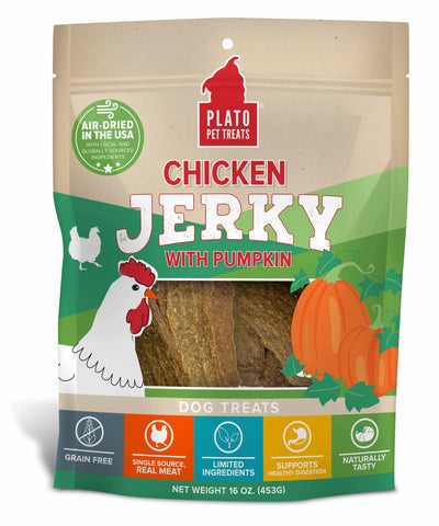 Plato Pet Treats Chicken Jerky with Pumpkin - Nutritious Dog Treats