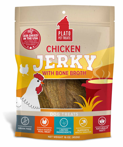 Plato Pet Treats Chicken Jerky with Bone Broth - Nutritious Dog Treats