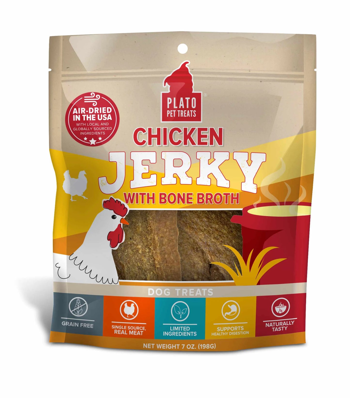 Plato Pet Treats Chicken Jerky with Bone Broth - Nutritious Dog Treats