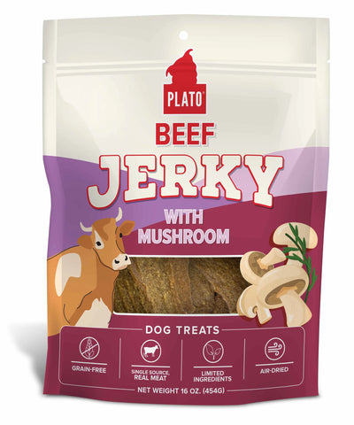 Plato Beef Jerky with Mushroom - Nutritious Dog Treats