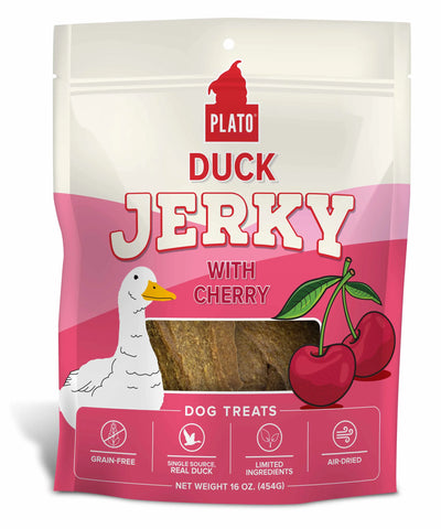 Plato Duck Jerky with Cherry Dog Treats - High-Protein and Healthy