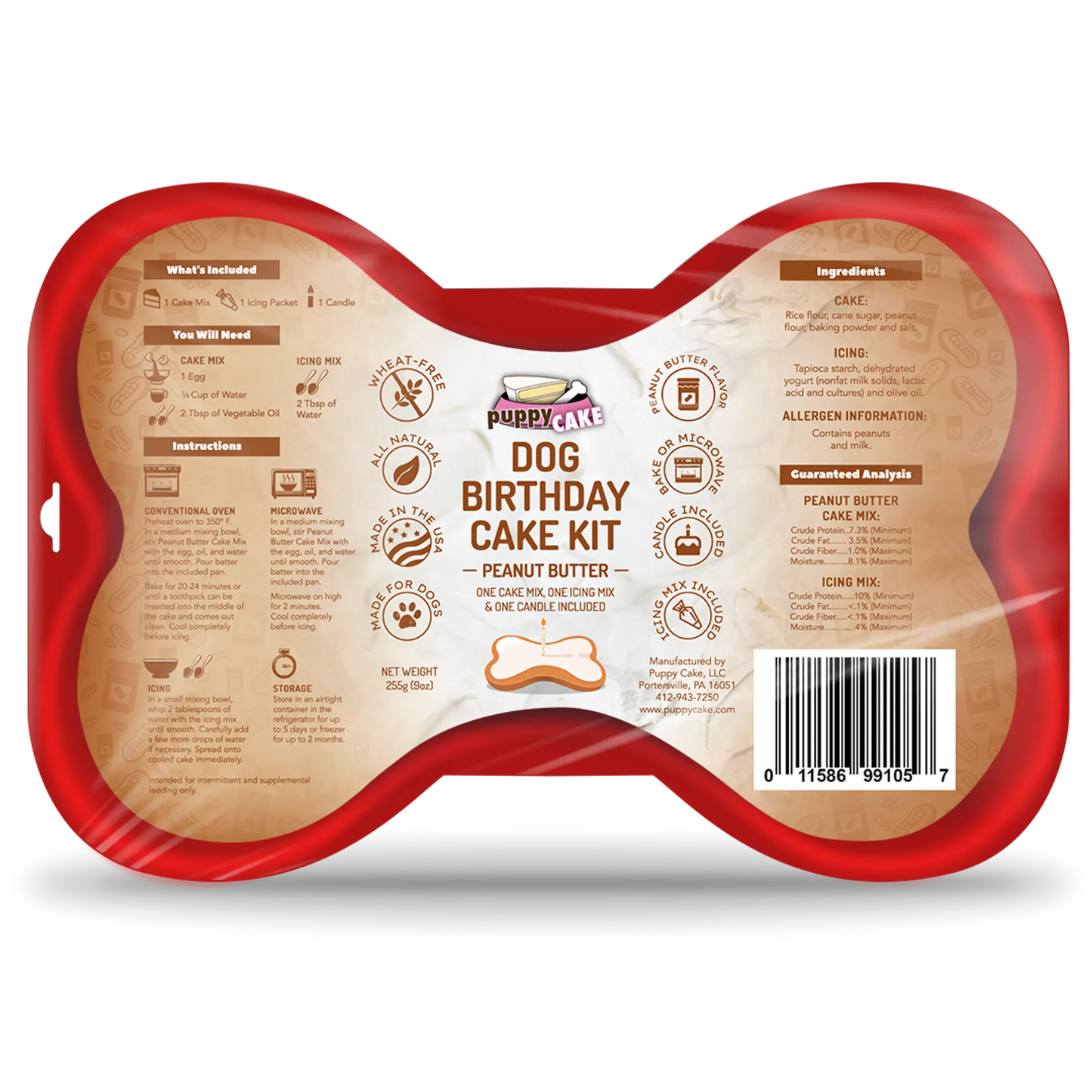 Puppy Cake Dog Birthday Cake Kit in Peanut Butter Flavor - Special Occasion Treat