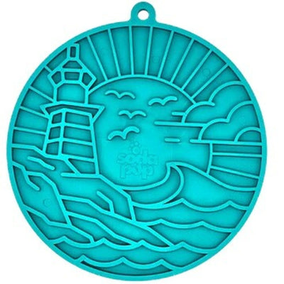 SodaPup eMat Enrichment Lick Mat - Lighthouse Theme with Suction Cups, Sea Foam Blue