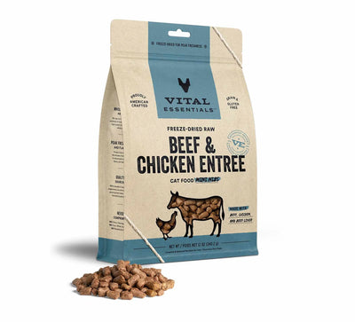 Vital Essentials Freeze-Dried Raw Beef & Chicken Cat Food - High-Protein Mini Nibs