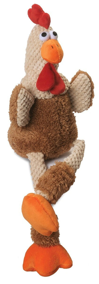 goDog Checkers Skinny Rooster with Chew Guard - Plush Dog Toy