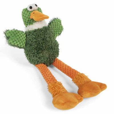 goDog Checkers Small Skinny Duck Plush Dog Toy with Chew Guard