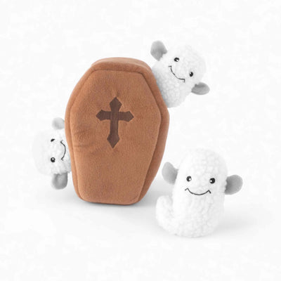 ZippyPaws Zippy Burrow Coffin with Ghosts - Plush Dog Toy