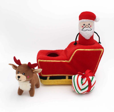 ZippyPaws Holiday Burrow Santa's Sleigh - Plush Dog Toy