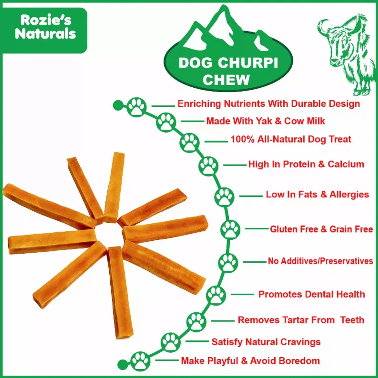 Natural Himalayan Yak Cheese Dog Chew Treats - Long-Lasting & Healthy
