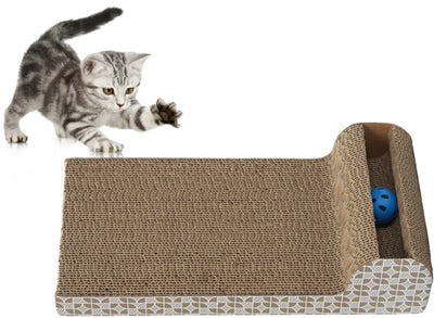 Sloped Scratching Post - Durable Cardboard Cat Toy with Ball and Catnip