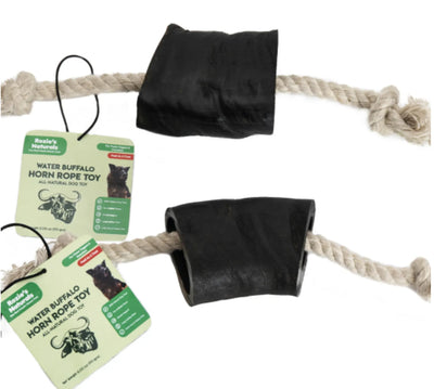 Water Buffalo Horn Rope Tug Toy - Durable & Natural Dog Treat